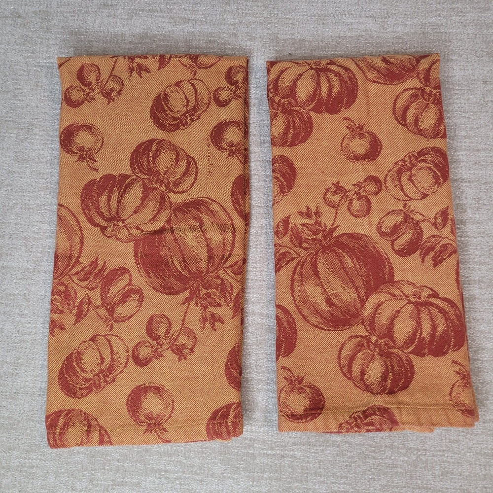 Crate & Barrel Squash Jacquard Dishtowel Gold 2-Piece Set Fall Kitchen 563-498